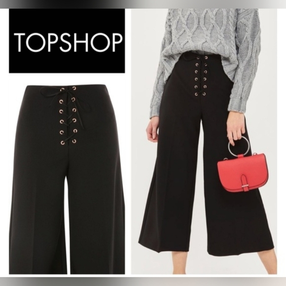 Topshop Pants - Topshop Lace Up Grommet Wide Leg Cropped Pants Gauchos Trousers